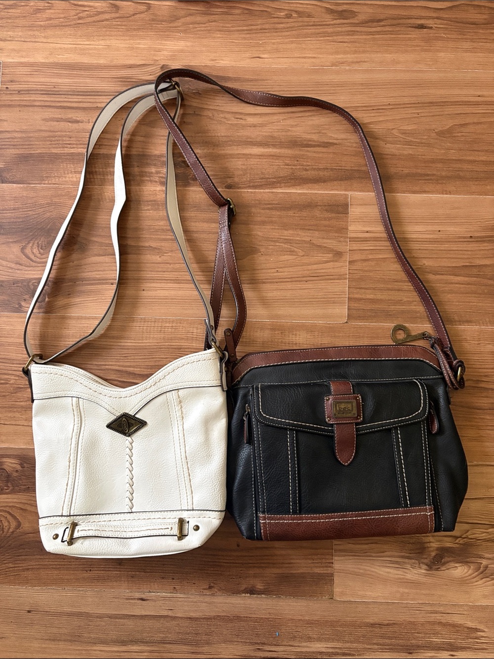 boc White and Black Crossbody Bags Duo - White and Black with Brown Trim